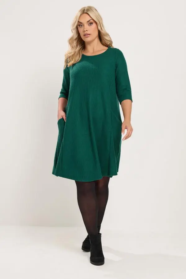 Yours Plus Size Green Drape Pocket Dress Size 16
