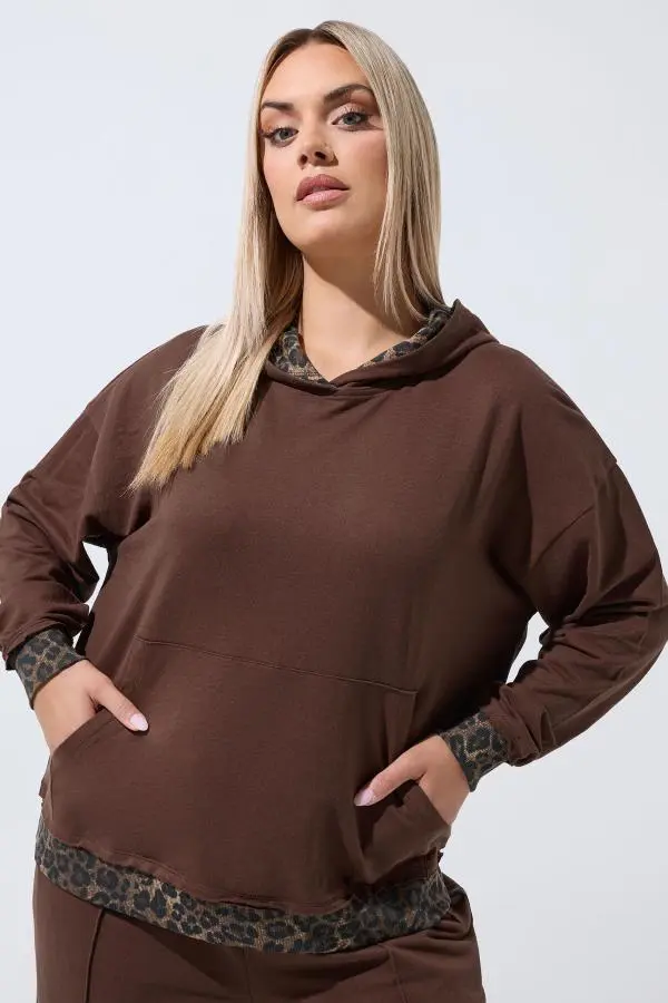 Limited Collection Plus Size Brown Leopard Hoodie Size 12