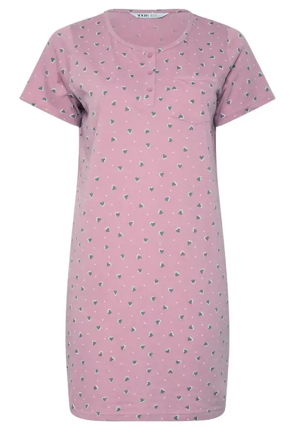 Yours Plus Size Pink Heart Placket Nightdress Size 10-12