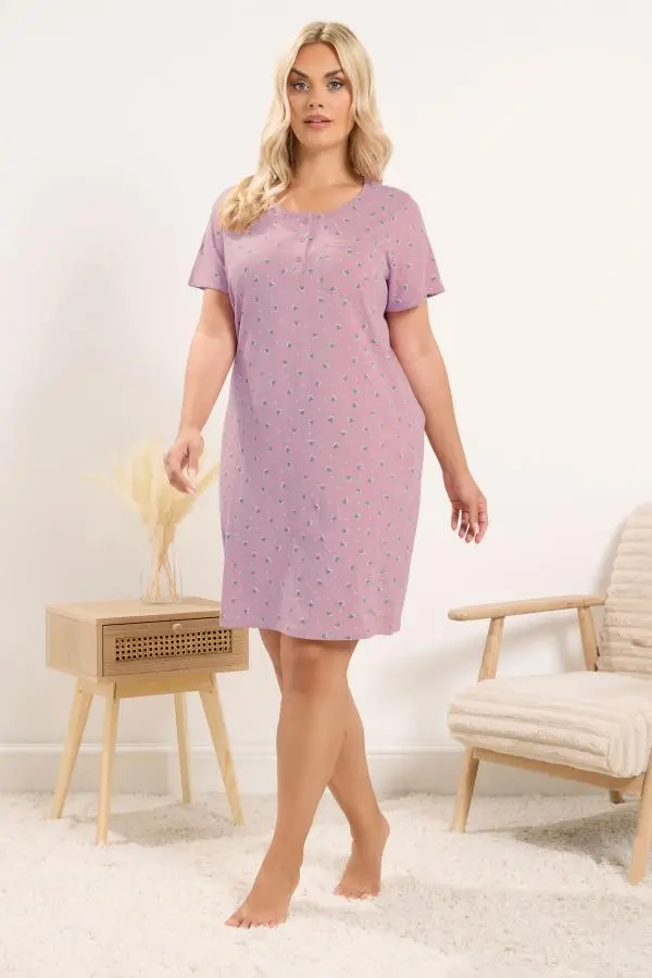 Yours Plus Size Pink Heart Placket Nightdress Size 30-32