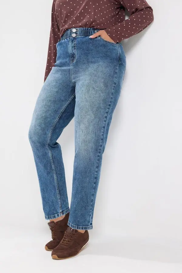 Yours Plus Size Mid Blue Elasticated Waist Boyfriend Jeans Size 16