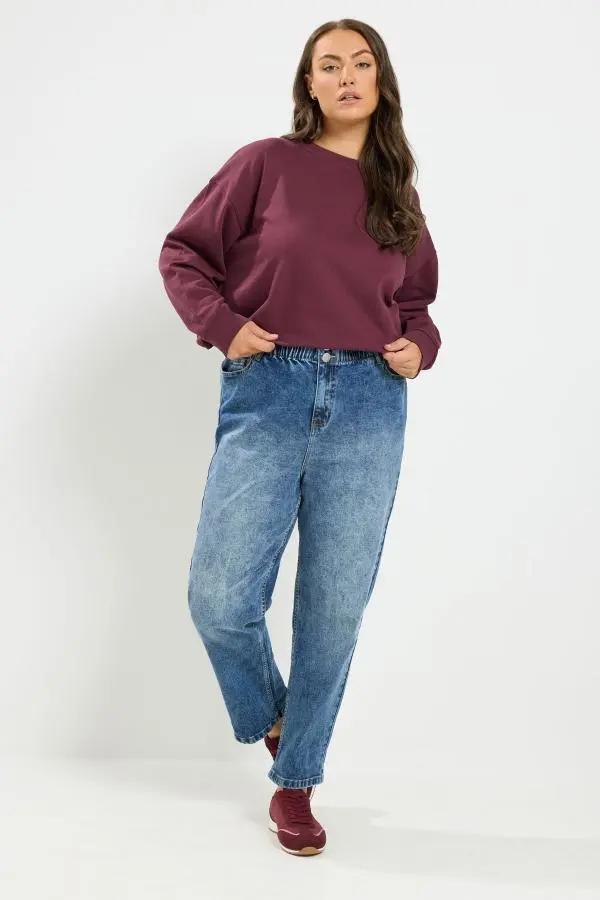 Yours Plus Size Mid Blue Elasticated Waist Boyfriend Jeans Size 18