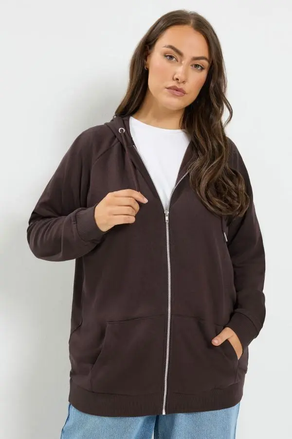 Yours Plus Size Chocolate Brown Zip Through Hoodie Size 18