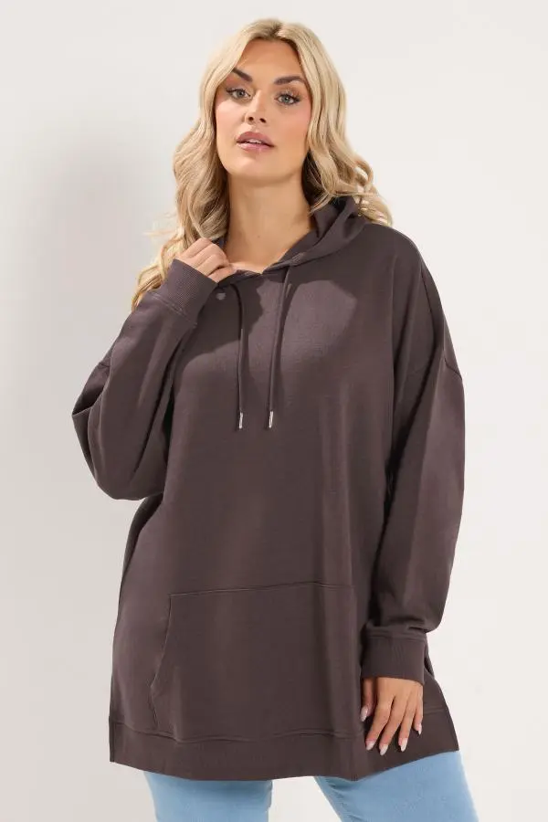 Yours Plus Size Chocolate Brown Drawstring Hoodie Size 10-12