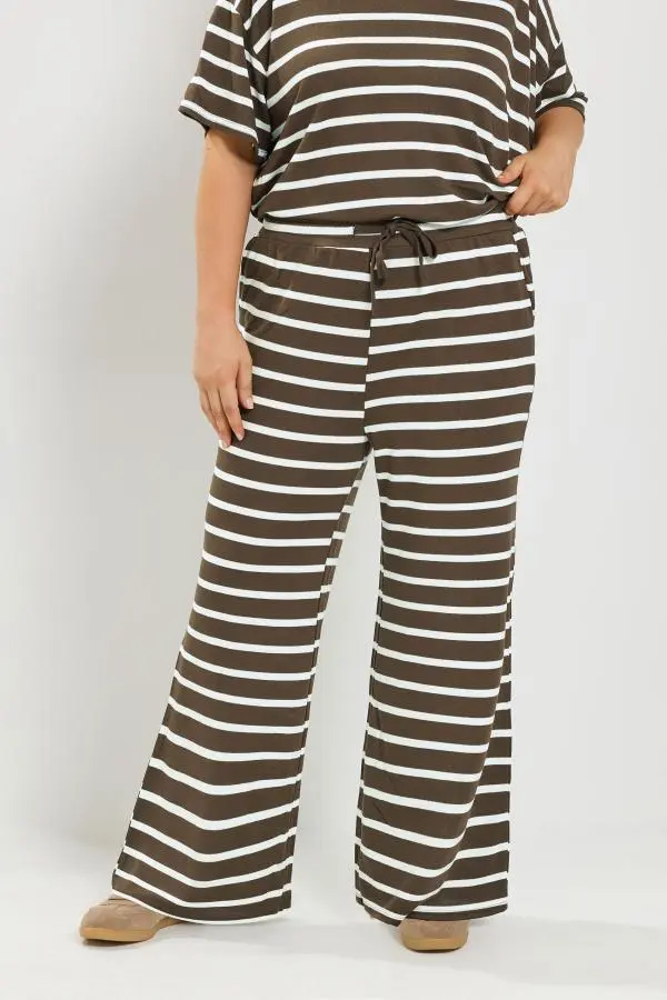 Yours Plus Size Chocolate Brown Stripe Tie Waist Trousers Size 26-28
