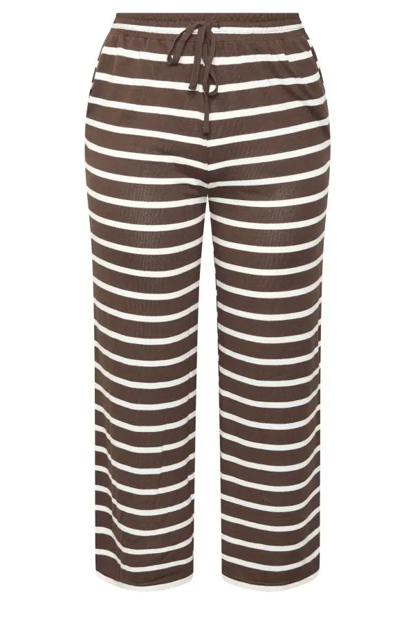 Yours Plus Size Chocolate Brown Stripe Tie Waist Trousers Size 30-32