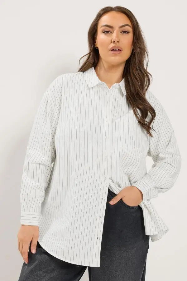 Yours Plus Size White Stripe Twill Shirt Size 14