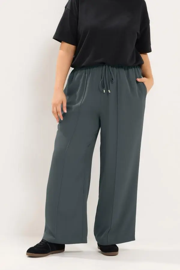 Yours Plus Size Charcoal Grey Stretch Wide Leg Trousers Size Short > 12