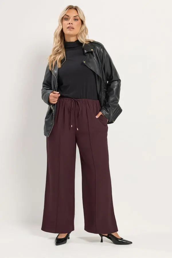 Yours Women's Plus Size Burgundy Stretch Wide Leg Trousers Size Short > 20 | Polyester