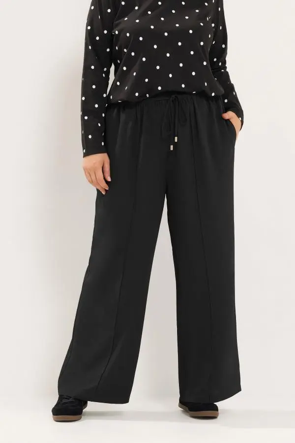 Yours Plus Size Black Stretch Wide Leg Trousers Size Short > 30-32