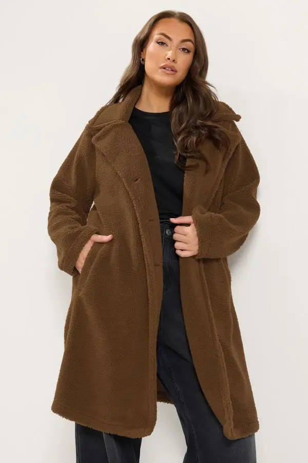 Yours Plus Size Chocolate Brown Teddy Borg Coat Size 12