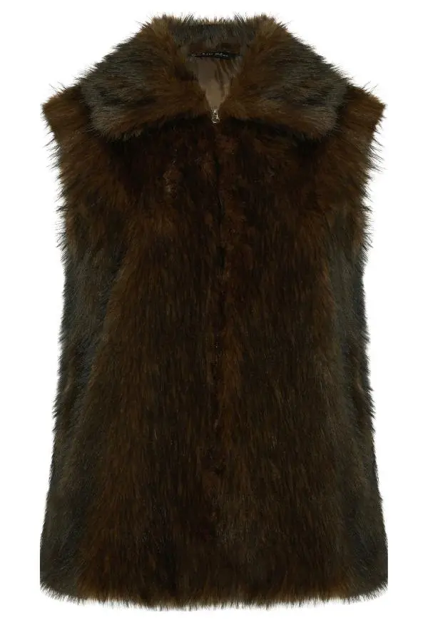 Yours Plus Size Brown Faux Fur Tipped Gilet Size 18