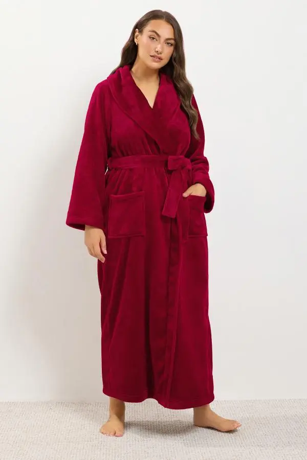 Yours Plus Size Red Luxe Dressing Gown Size 18-20