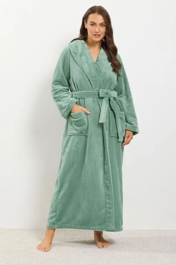 Yours Plus Size Green Luxe Dressing Gown Size 34-36