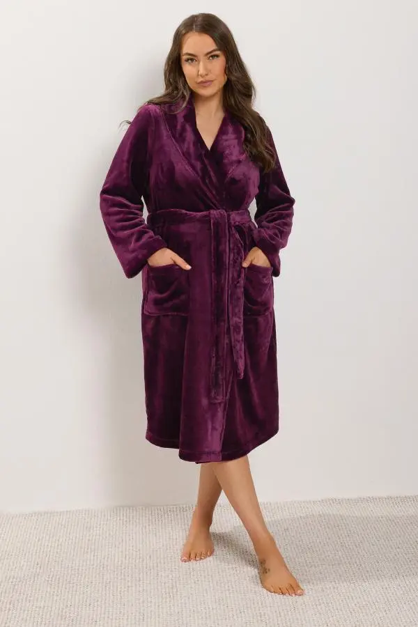 Yours Plus Size Burgundy Red Luxe Dressing Gown Size 10-12