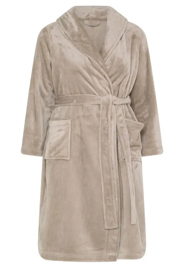 Yours Plus Size Natural Brown Luxe Dressing Gown Size 26-28