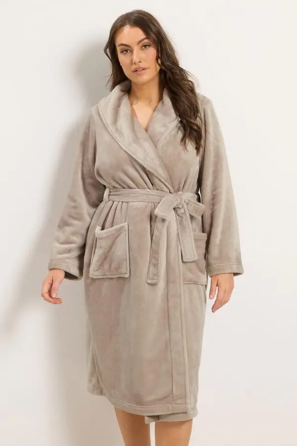 Yours Women's Plus Size Natural Brown Luxe Dressing Gown Size 38-40 | Polyester