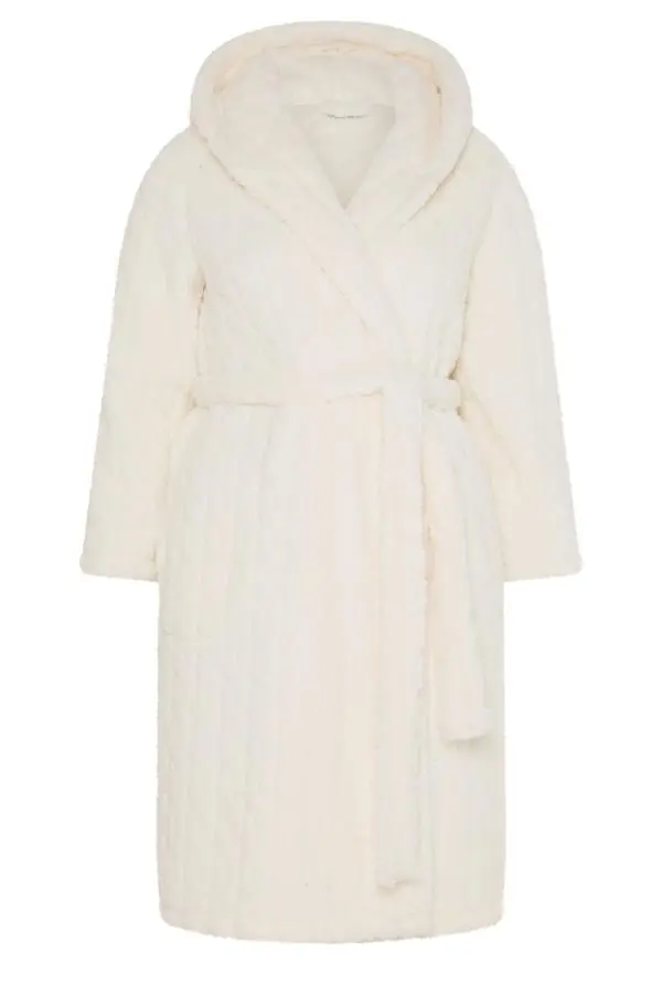 Yours Plus Size Ivory White Cable Hooded Dressing Gown Size 18-20