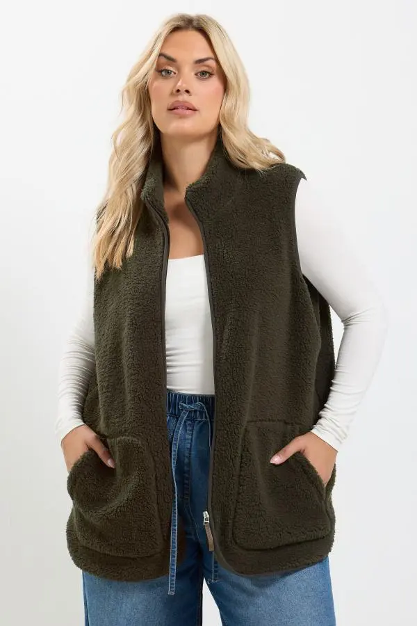 Yours Plus Size Brown Borg Fleece Gilet Size 26-28
