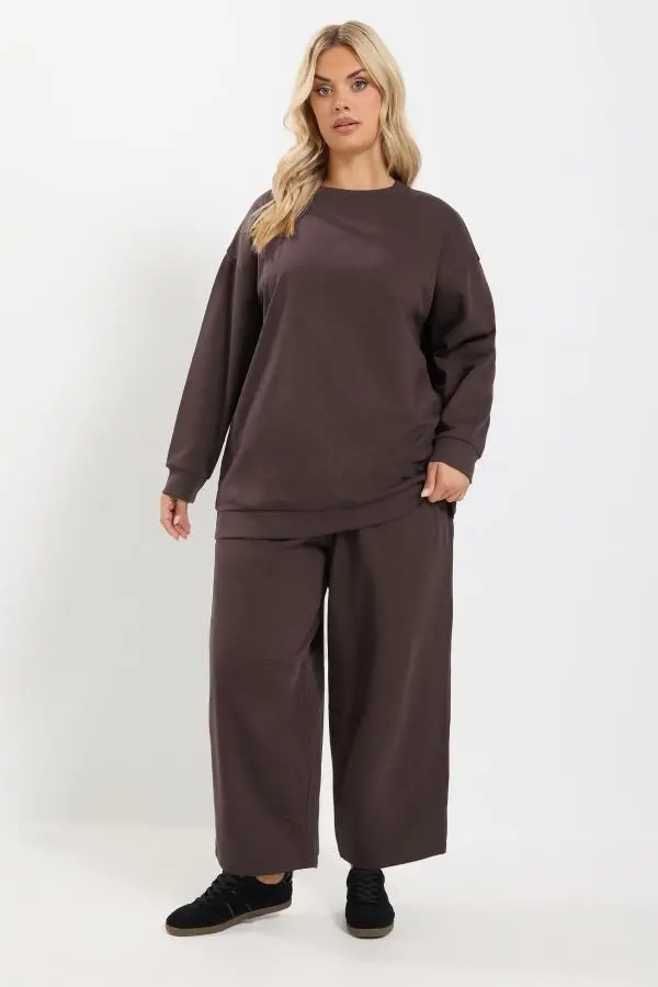 Yours Plus Size Chocolate Brown Sweatshirt & Barrel Jogger Set Size 18-20