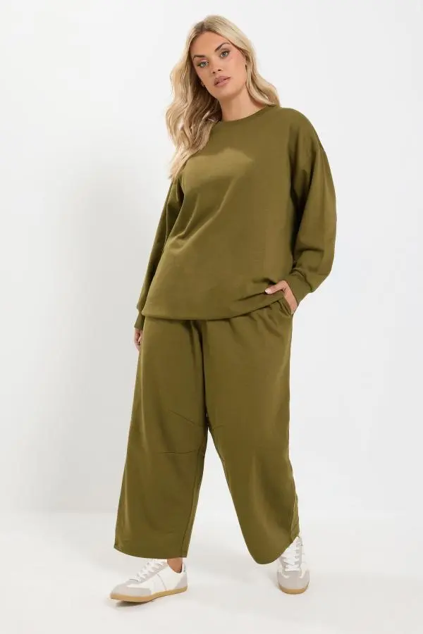 Yours Plus Size Olive Green Sweatshirt & Barrel Jogger Set Size 30-32