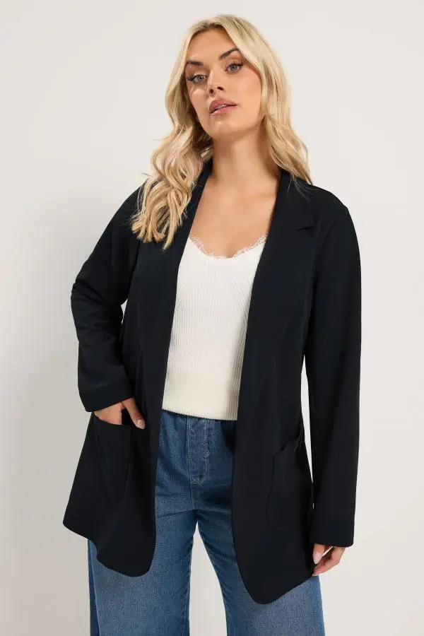 Yours Women's Plus Size Black Open Edge Blazer Size 10 | Polyester