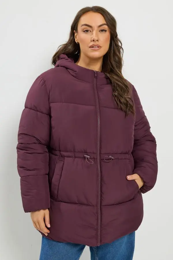Yours Plus Size Burgundy Red Short Padded Jacket Size 14