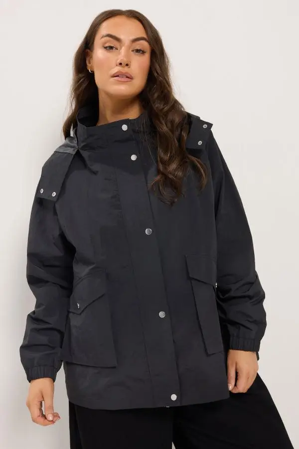 Yours Plus Size Black Lightweight Rain Jacket Size 12