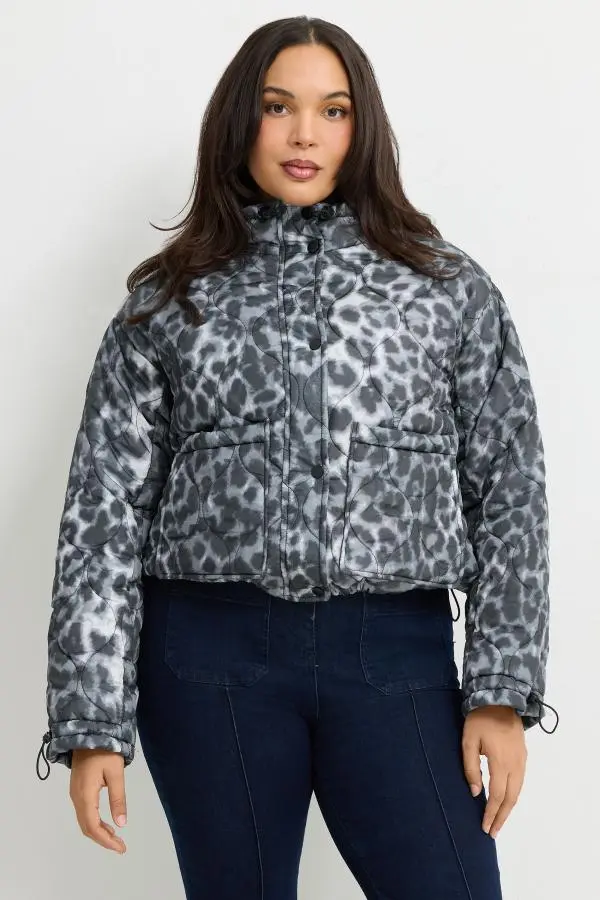 Limited Collection Plus Size Grey Leopard Puffer Jacket Size 16