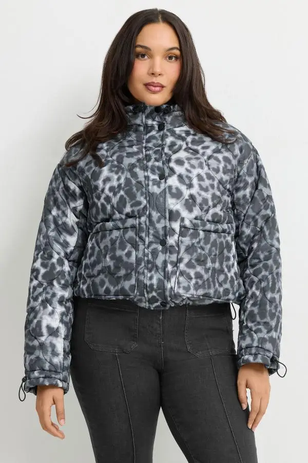 Limited Collection Women's Plus Size Grey Leopard Puffer Jacket Size 22-24 | Polyester