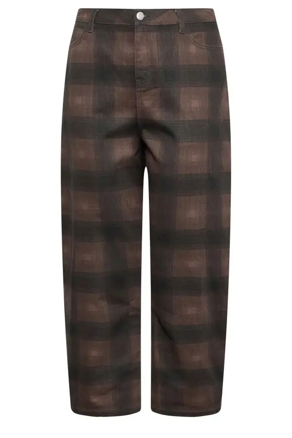 Yours Plus Size Brown Check Barrel Jeans Size Short > 14