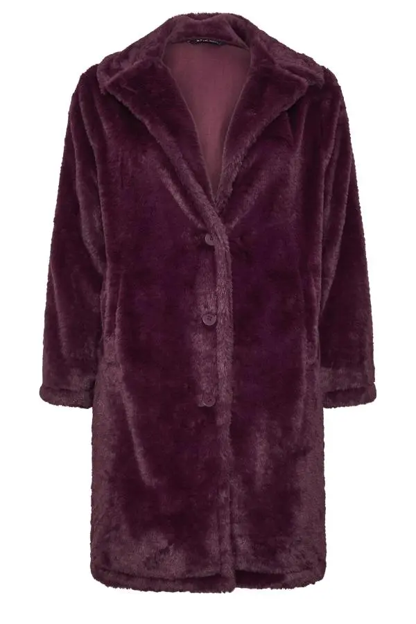 Yours Plus Size Purple Faux Fur Button Through Coat Size 22-24
