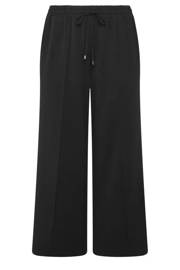 Yours Plus Size Black Pleat Wide Leg Trousers Size Short > 20
