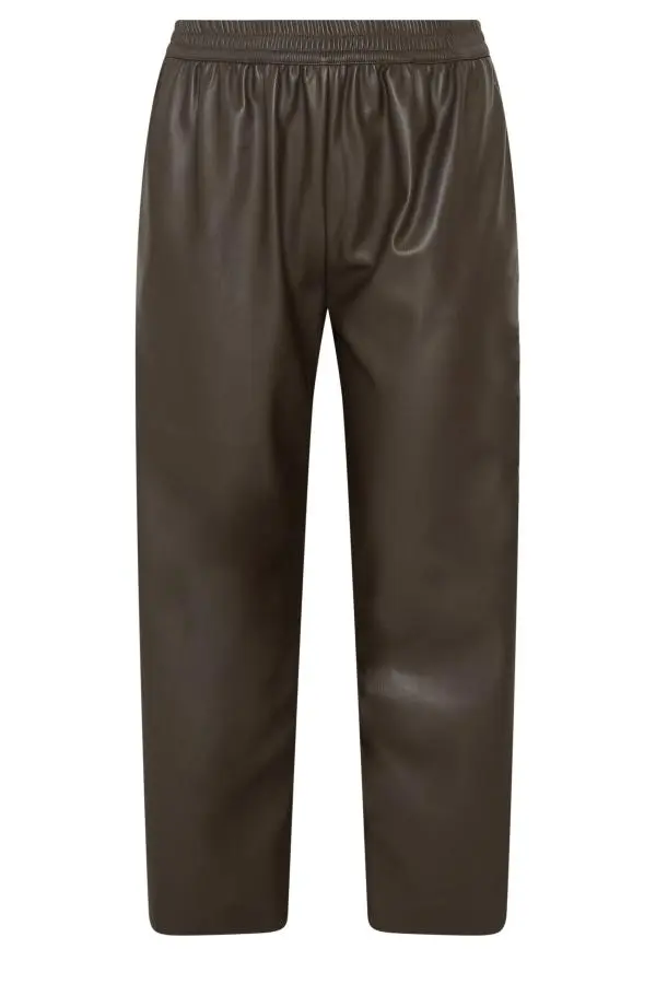 Yours Plus Size Chocolate Brown Coated Wide Leg Trousers Size Short > 18