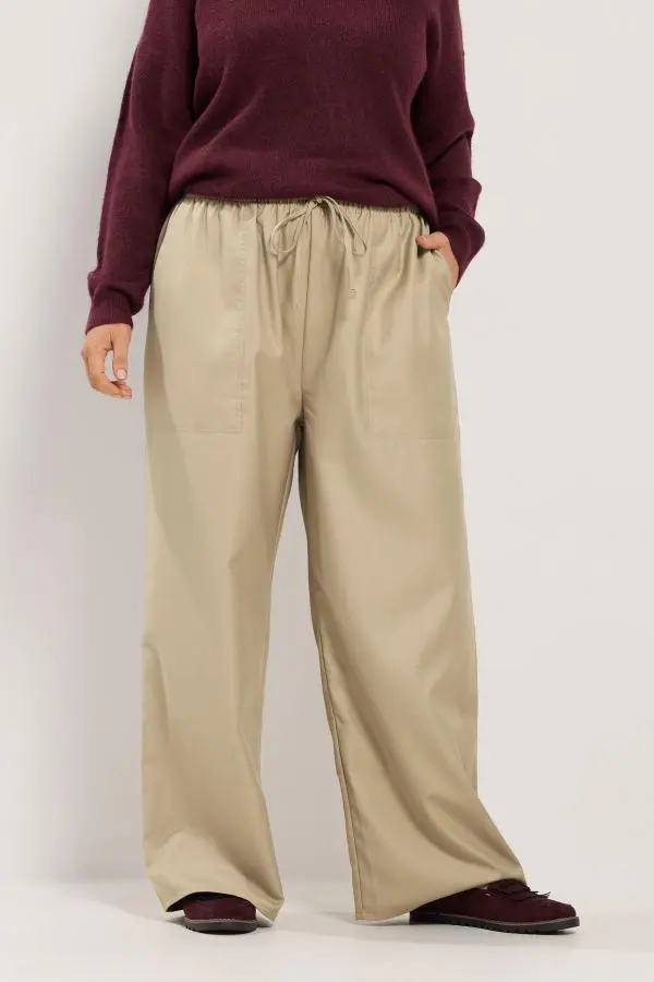 Yours Plus Size Natural Brown Slim Waist Wide Leg Trousers Size Short > 14