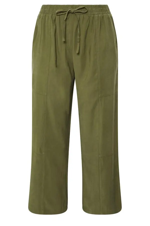 Yours Plus Size Khaki Green Wide Leg Twill Trousers Size Regular > 16
