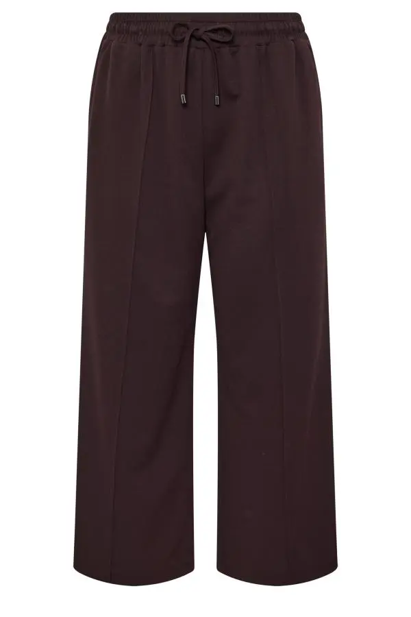 Yours Plus Size Chocolate Brown Pleat Wide Leg Trousers Size Regular > 22-24