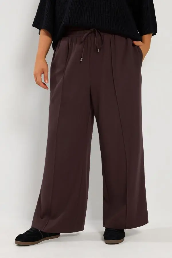 Yours Women's Plus Size Chocolate Brown Pleat Wide Leg Trousers Size Short > 26-28 | Polyester