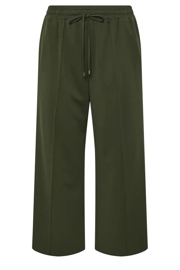 Yours Plus Size Khaki Green Pleat Wide Leg Trousers Size Regular > 12