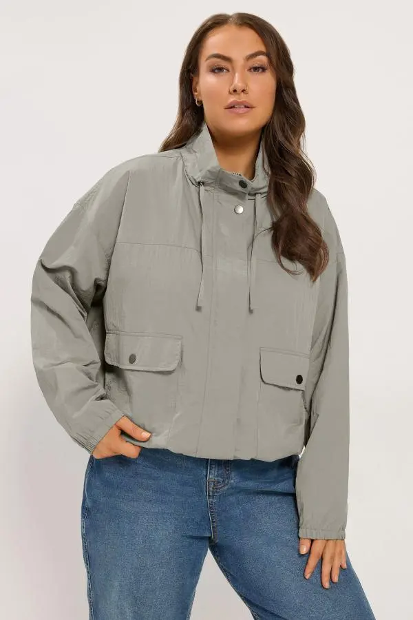 Yours Women's Plus Size Grey Lightweight Funnel Neck Jacket Size 22-24 | Nylon