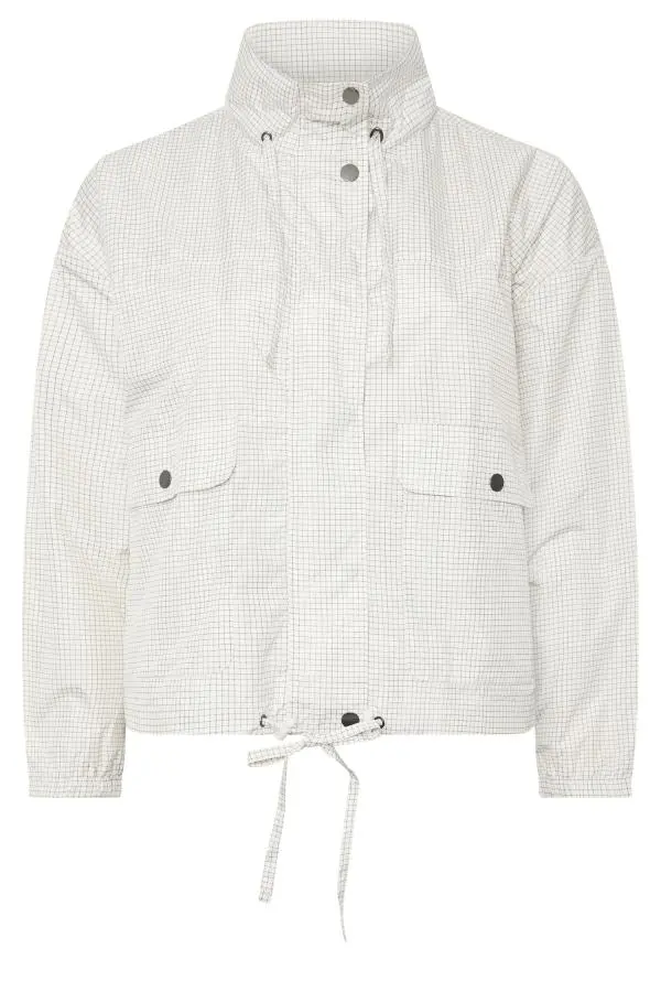 Yours Plus Size White Check Lightweight Funnel Neck Jacket Size 30-32