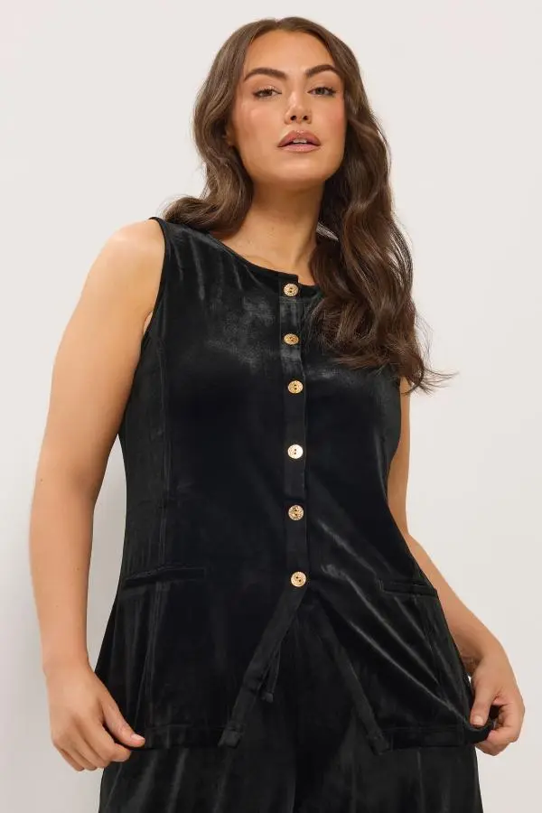 Yours Plus Size Black Velvet Longline Waistcoat Size 18