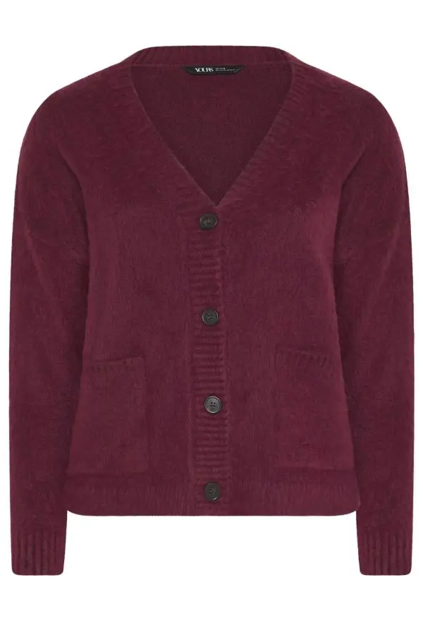 Yours Plus Size Burgundy Red Brushed Boyfriend Cardigan Size 14-16