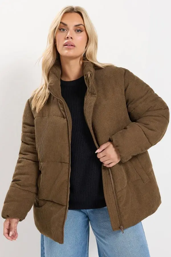 Yours Plus Size Brown Corduroy Padded Coat Size 16