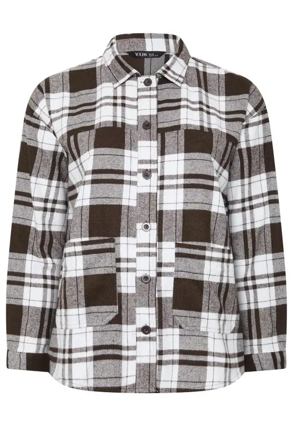 Yours Plus Size Chocolate Brown Check Shacket Size 34-36