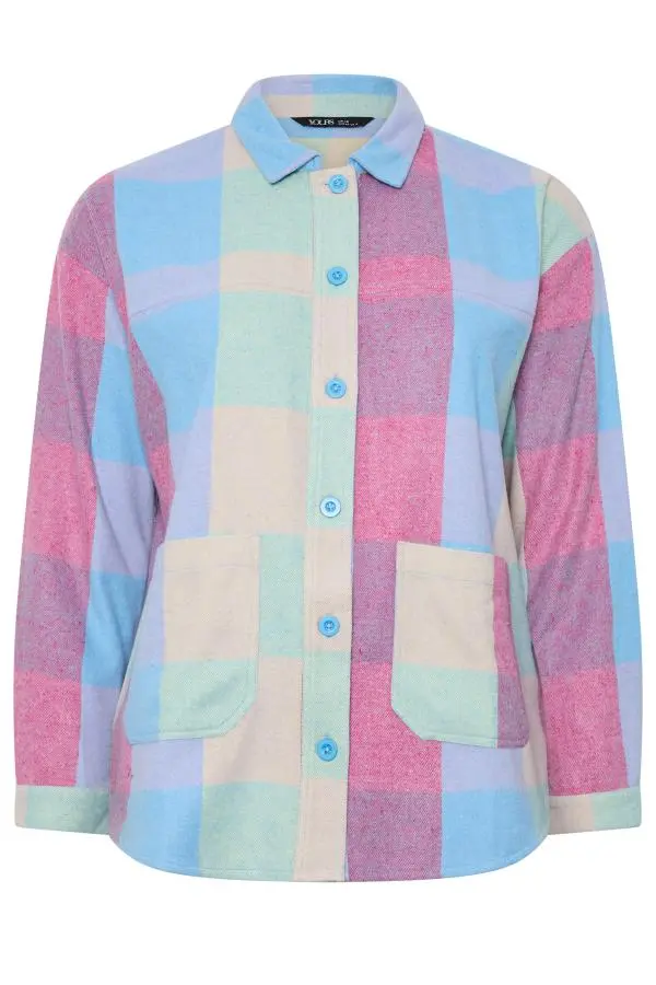 Yours Plus Size Pink & Blue Check Shacket Size 18