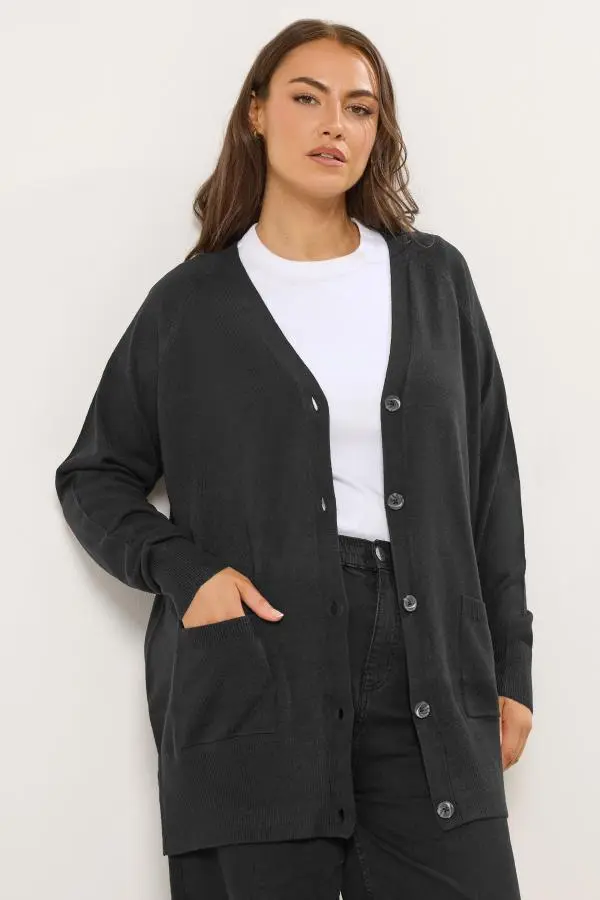 Yours Plus Size Black Boyfriend Button Through Cardigan Size 34-36