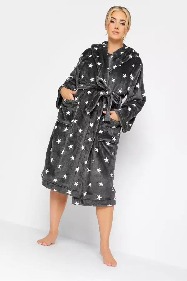 Yours Curve Grey Star Print Dressing Gown
