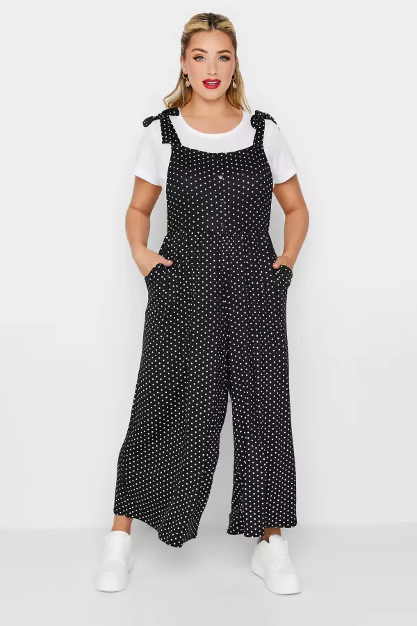 Limited Collection Curve Black Polka Dot Culotte Dungarees, Women's Curve & Plus Size, Limited Collection