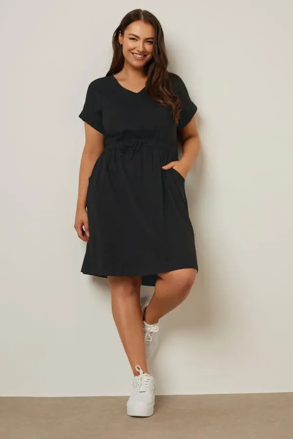 Yours Curve Black Cotton Tshirt Dress, Women's Curve & Plus Size, Yours